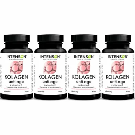 4 x Kolagen Anti-Age z Witaminą C i Kwasem Hialuronowym 90 Tabletek - Intenson