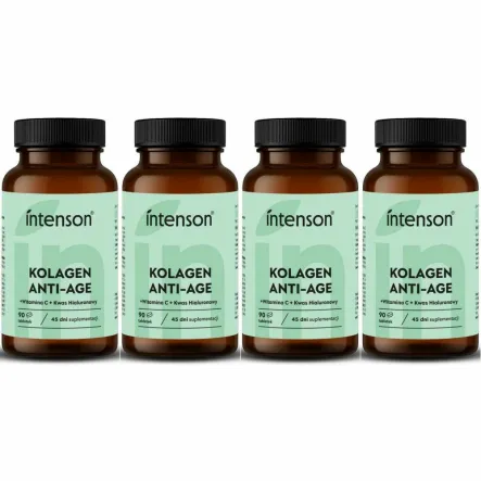 4 x Kolagen Anti-Age z Witaminą C i Kwasem Hialuronowym 90 Tabletek - Intenson