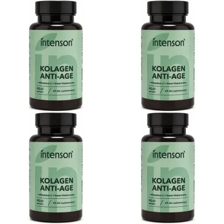 4 x Kolagen Anti-Age z Witaminą C i Kwasem Hialuronowym 90 Tabletek - Intenson