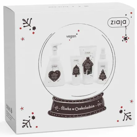 Zestaw Kosmetyków ŚLIWKA W CZEKOLADZIE (Żel Pod Prysznic 160 ml+ Pianka do Mycia 250 ml+ Mgiełka do Ciała 100ml+ Krem do Rąk 50 ml) - Ziaja