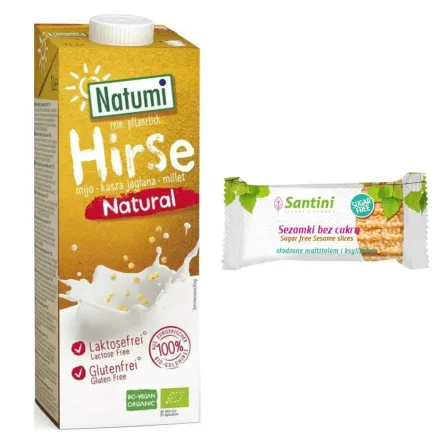 Napój Jaglany Bezglutenowy Bio 1 l UHT - Natumi + Sezamki Bez Dodatku Cukru z Ksylitolem i Maltitolem 27 g - Santini