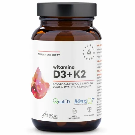 Witamina D3 + K2 2000 IU 90 Kapsułek - Aura Herbals