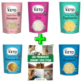 5 x Makaron Keto Konjac Noodle Lasagne, Rice, Pappardelle, Tagliatelle, Spaghetti Bio 1 kg netto - Keto Chef + ePoradnik: Jak Prowadzić Zdrowy Tryb Życia