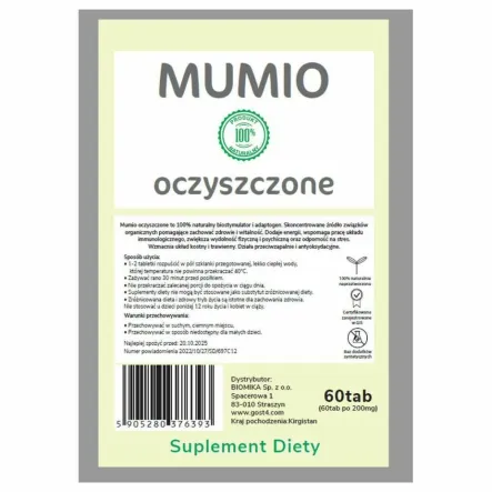 Mumio Oczyszczone 200 mg 60 Tabletek - Biomika