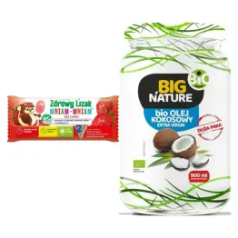 Zdrowy Lizak Mniam - Mniam TRUSKAWKA Łezka - Starpharma + Olej Kokosowy Extra Virgin Nierafinowany Zimnotłoczony Bio 900 ml - Big Nature