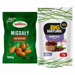 Zestaw Migdały Naturalne Ciemne 1 kg  - Targroch + Daktyle Suszone Bez Pestek 1 kg -  Big Nature