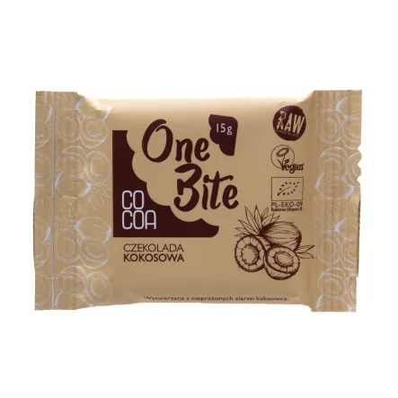 One Bite Czekolada Kokosowa Bio 15 g Cocoa SuroVital - Przecena Krótka Data Minimalnej Trwałości