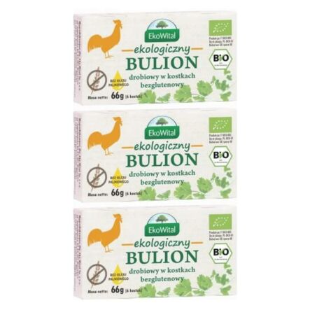 3 x Ekologiczny Bulion Drobiowy w Kostkach Bezglutenowy 66 g Ekowital