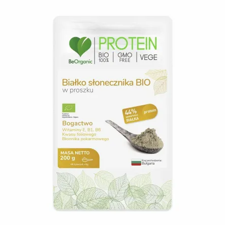Białko Słonecznika w Proszku Bezglutenowe Bio 200 g - BeOrganic