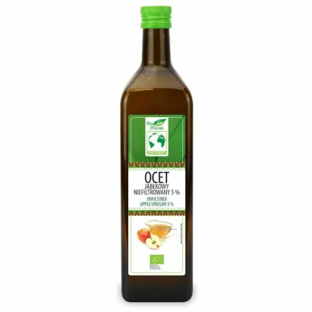 Ocet Jabłkowy Niefiltrowany Niepasteryzowany Bio 5% 1 l - Bio Planet - Ocet z Jabłek Eko