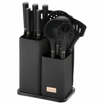 Zestaw Noży i Przyborów Kuchennych z Deską CZARNY 12 Elementów - Klausberg