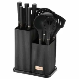 Zestaw Noży i Przyborów Kuchennych z Deską CZARNY 12 Elementów - Klausberg