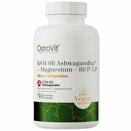 KSM-66 Ashwagandha+Magnez+Witamina B6 P-5-P 90 Kapsułek - OstroVit
