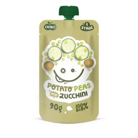 Danie Ziemniak-Groszek-Cukinia po 6 Miesiącu Życia Bezglutenowe BIO 90 g Ovko