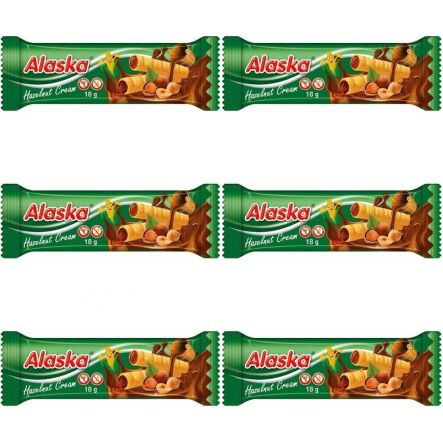 6 x Rurki Kukurydziane Nadziewane Kremem o Smaku Orzechowym Bezglutenowe 18 g - Alaska