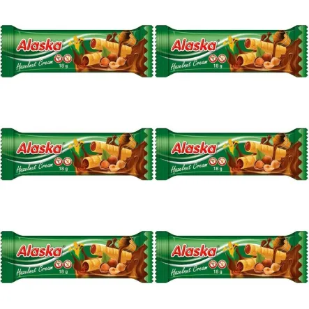 6 x Rurki Kukurydziane Nadziewane Kremem o Smaku Orzechowym Bezglutenowe 18 g - Alaska