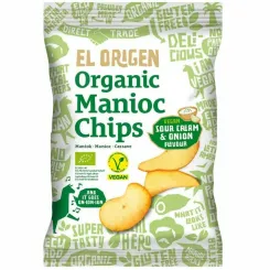 Chipsy z Manioku o Smaku Śmietankowo - Cebulowym Wegańskie Bezglutenowe Bio 60 g - El Origen
