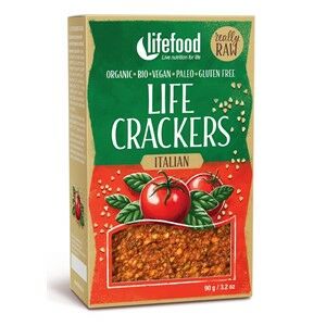 Krakersy Gryczane z Suszonymi Pomidorami i Bazylią Raw Bio 90 g Lifefood -  Przecena Krótka Data Minimalnej Trwałości