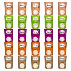 25 x Makaron Konjac KETO CHEF = 5 x Makaron Konjac Penne Bio 270 g (200 g) + 5 x Makaron Konjac Thai Style Bio 270 g (200 g) + 5 x Makaron Konjac Angel Hair Bio 270 g (200 g) + 5 x Makaron Konjac w Kształcie Ryżu (Sticky Rice) do Sushi 200 g + 5 x KETO Ma