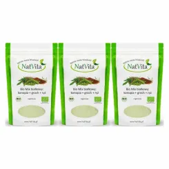 3 x Bio Białko Mix: Konopia + Groch + Ryż 300 g - Natvita -  Odżywka Białkowa z ryżu grochu i konopii