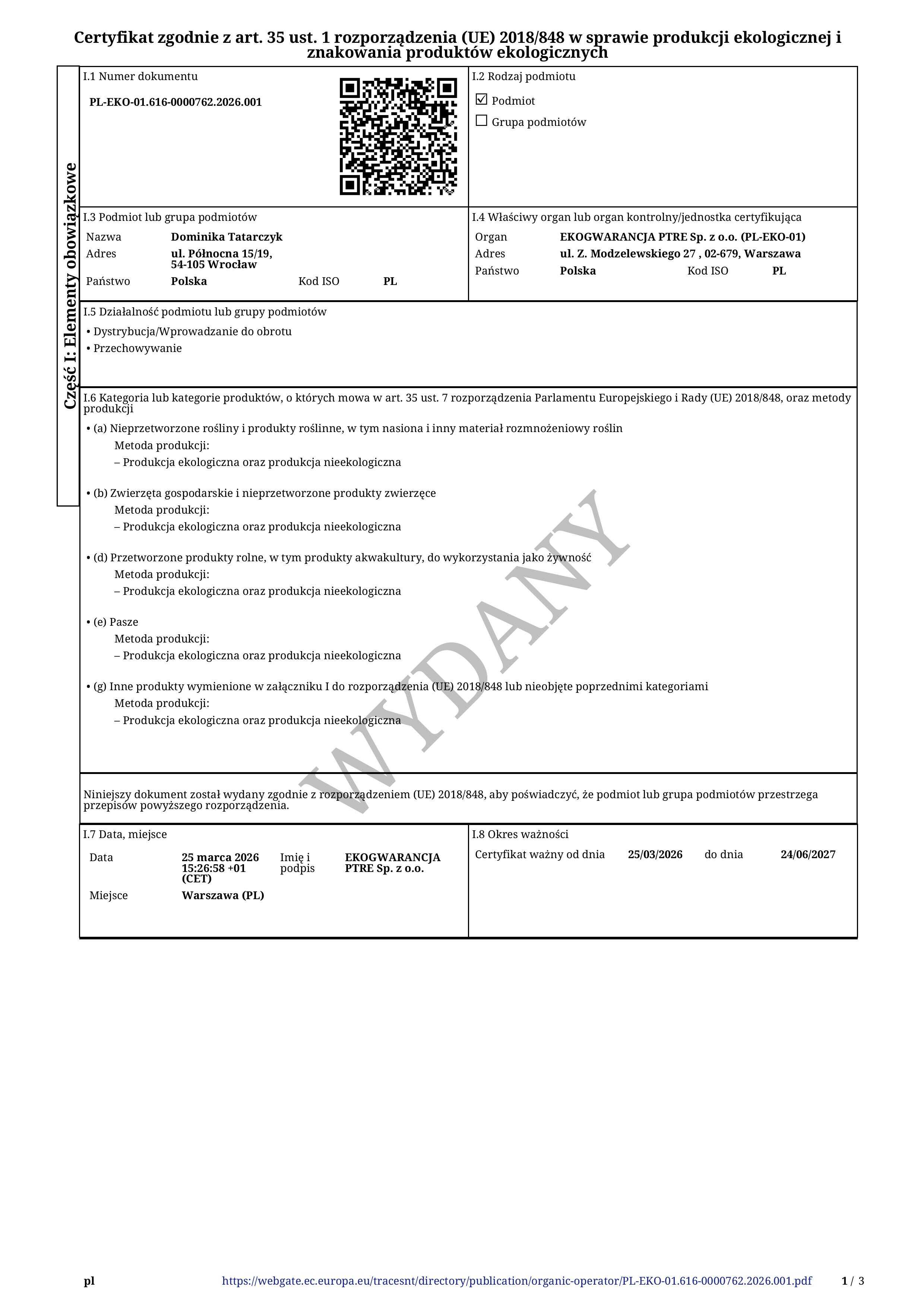 certyfikat adaka marketbio 2026 2027