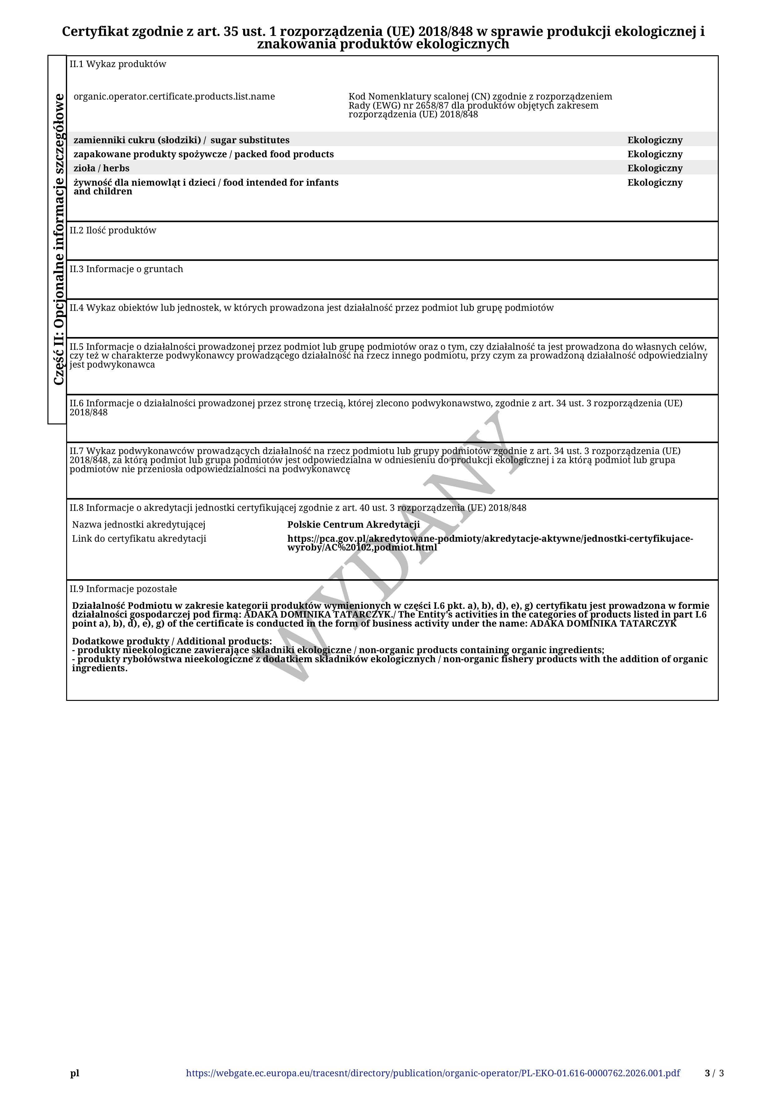 certyfikat adaka marketbio 2026 2027