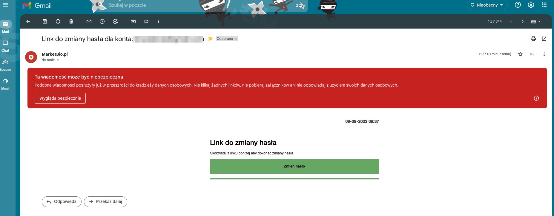 błąd gmail nie ma linku/ link nieaktywny